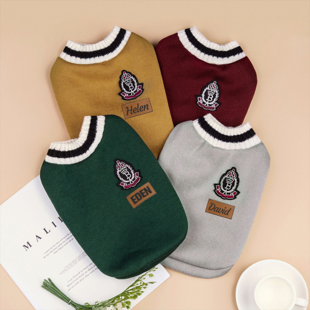 Personalized Leather Patch Pets Sweater | BKPet98