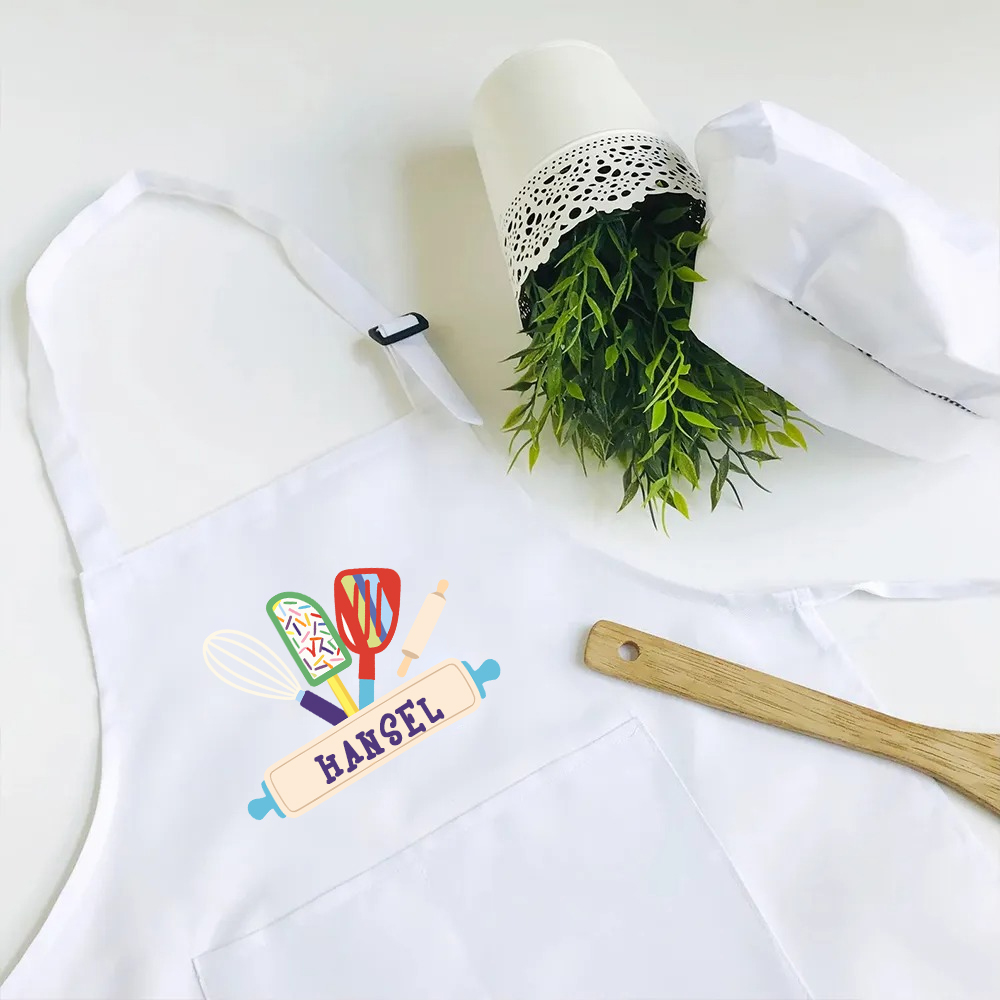 Personalized Embroidery Color Apron and Hat Set for Kid | MNKid12