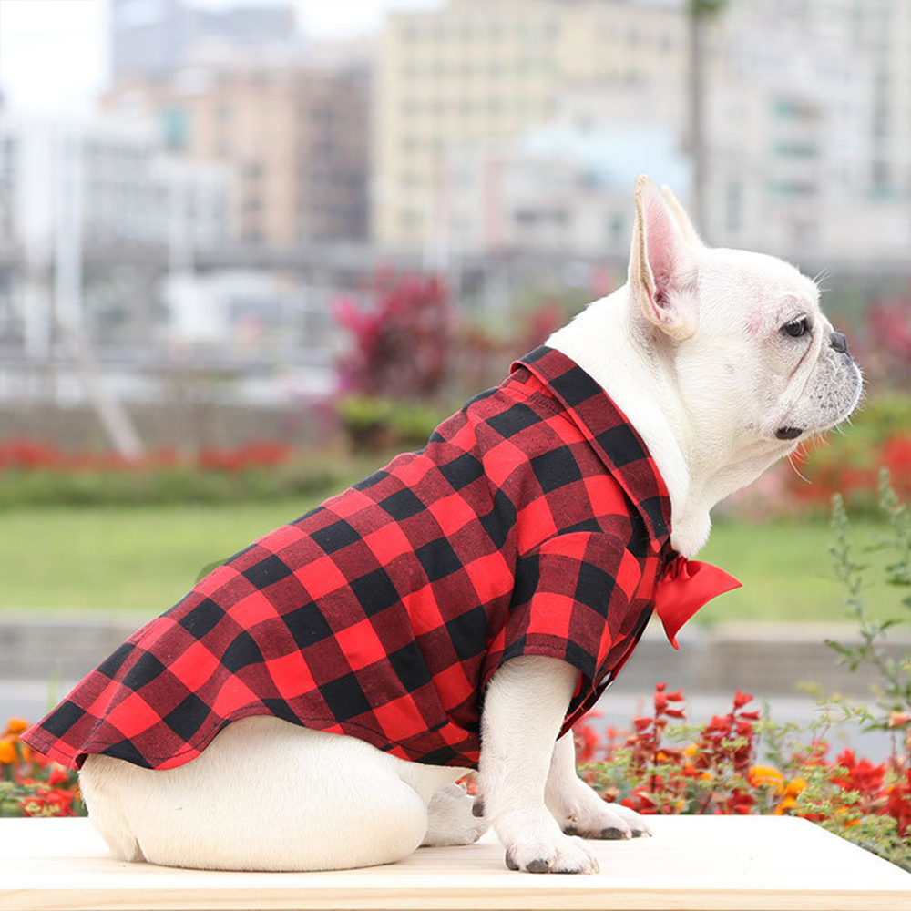 Personalized Pet Leather Patch Grid Patterned Necktie Shirt | BKPet224