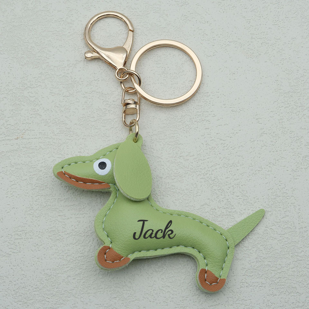 Personalized Lovely Leather Dachshund Keychain | CWGift09
