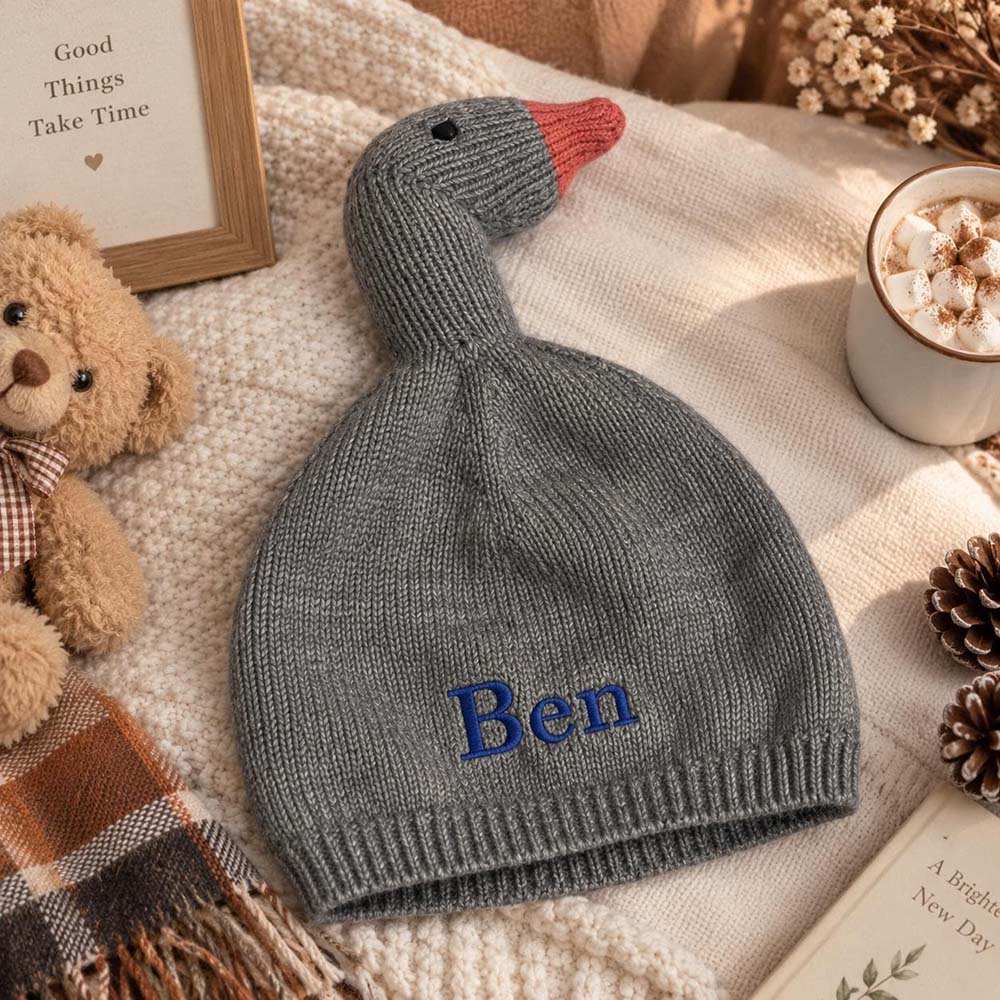 Personalized Embroidered Double-Layer Thickened Warm Goose Baby Hat | MNBaby14