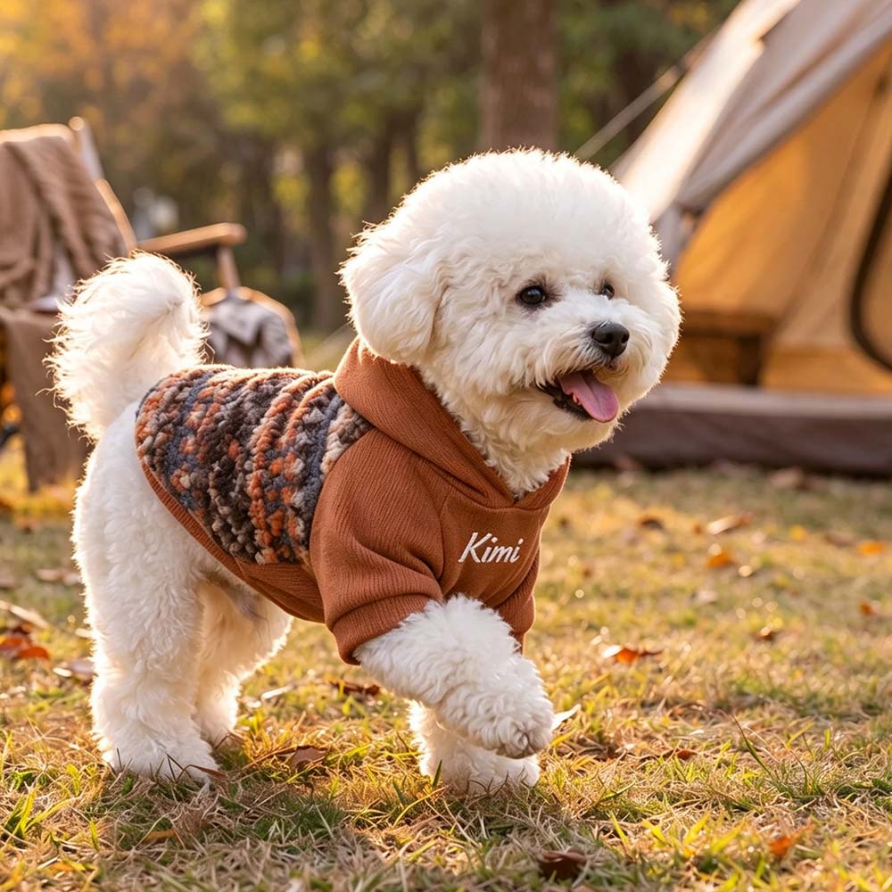 Personalized Pet Winter Warm Patchwork Hooded Sweatshirt | BKPet606