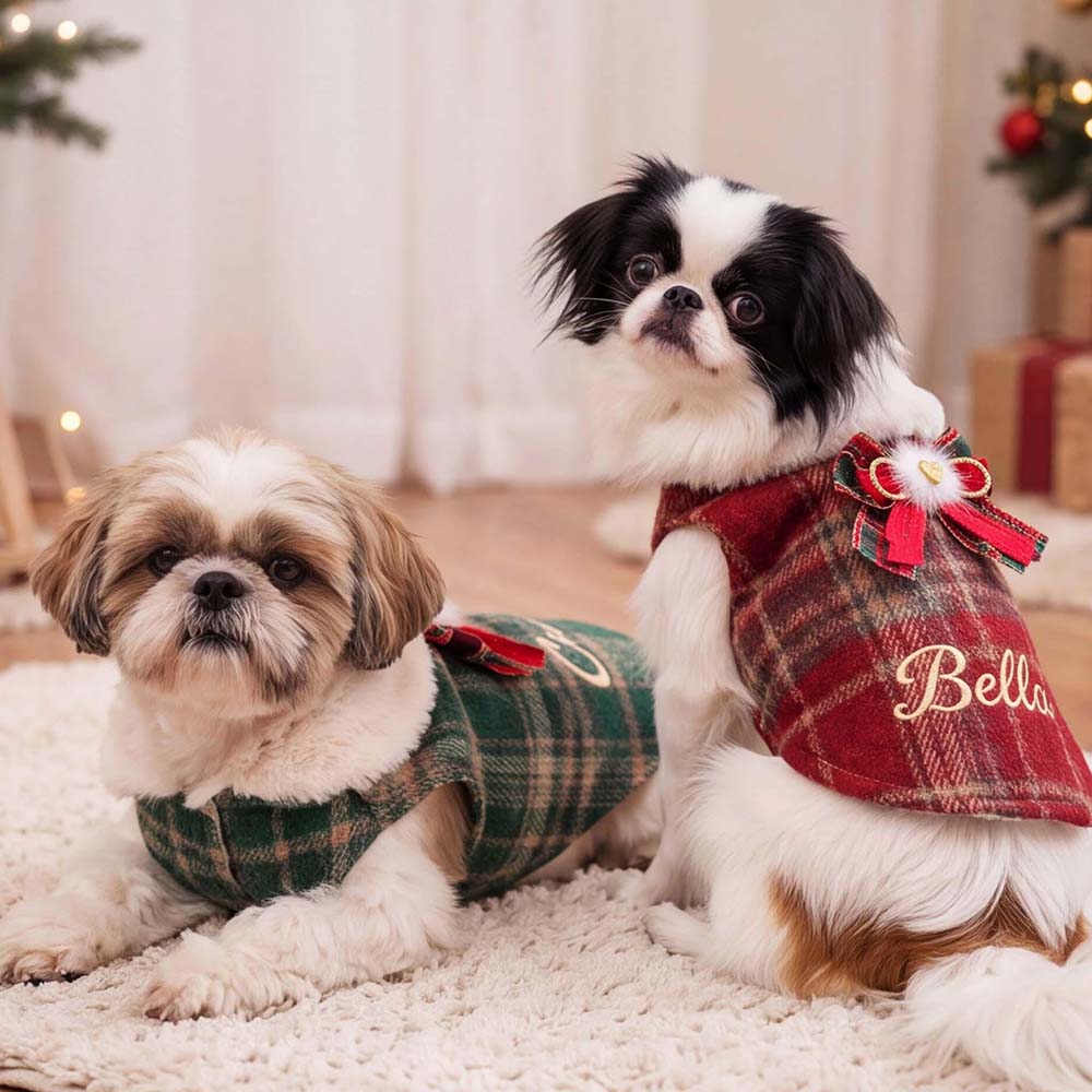 Personalized Embroidered Christmas Dog Vest with Faux Fur Collar | BKPet613