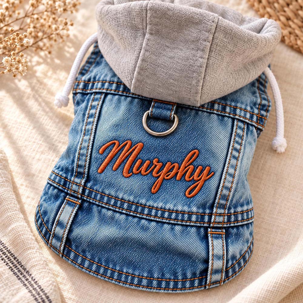 Personalized Embroidered Denim Pets Hoodie Vest | BKPet635