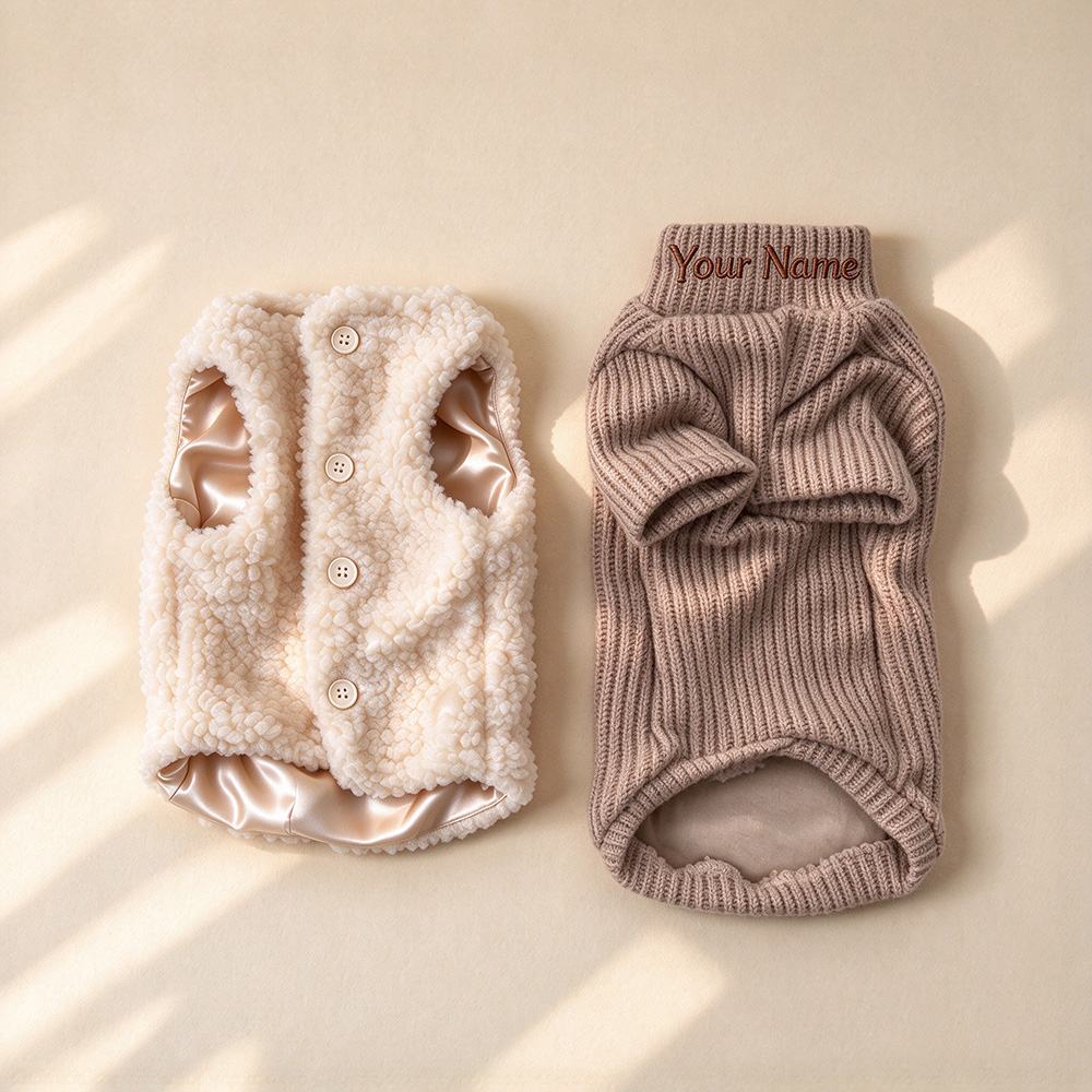 Personalized Embroidered Pets Warm Sweater & Sherpa Vest Set | MNCloth298