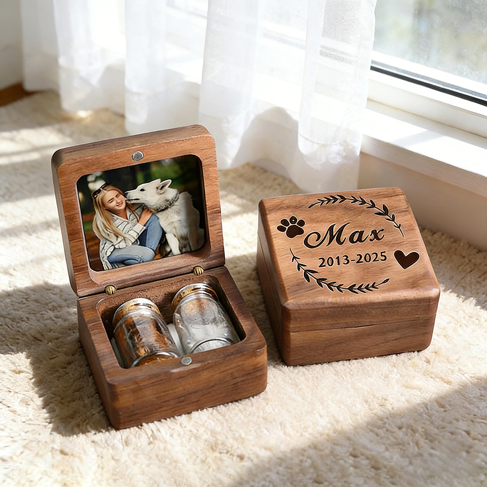 Personalized Wooden Pet Memorial Fur Keepsake Box | MNMemo15