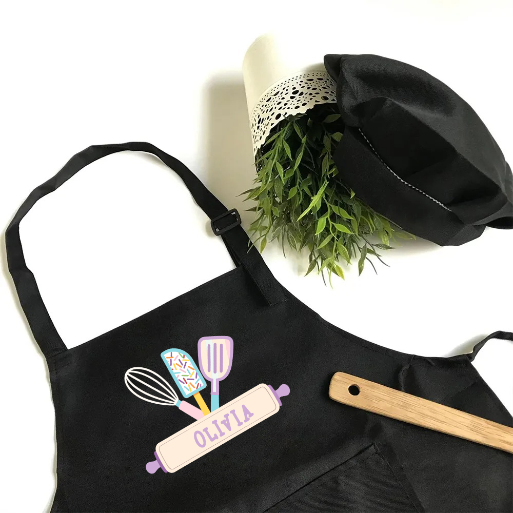 Personalized Embroidery Color Apron and Hat Set for Kid | MNKid12