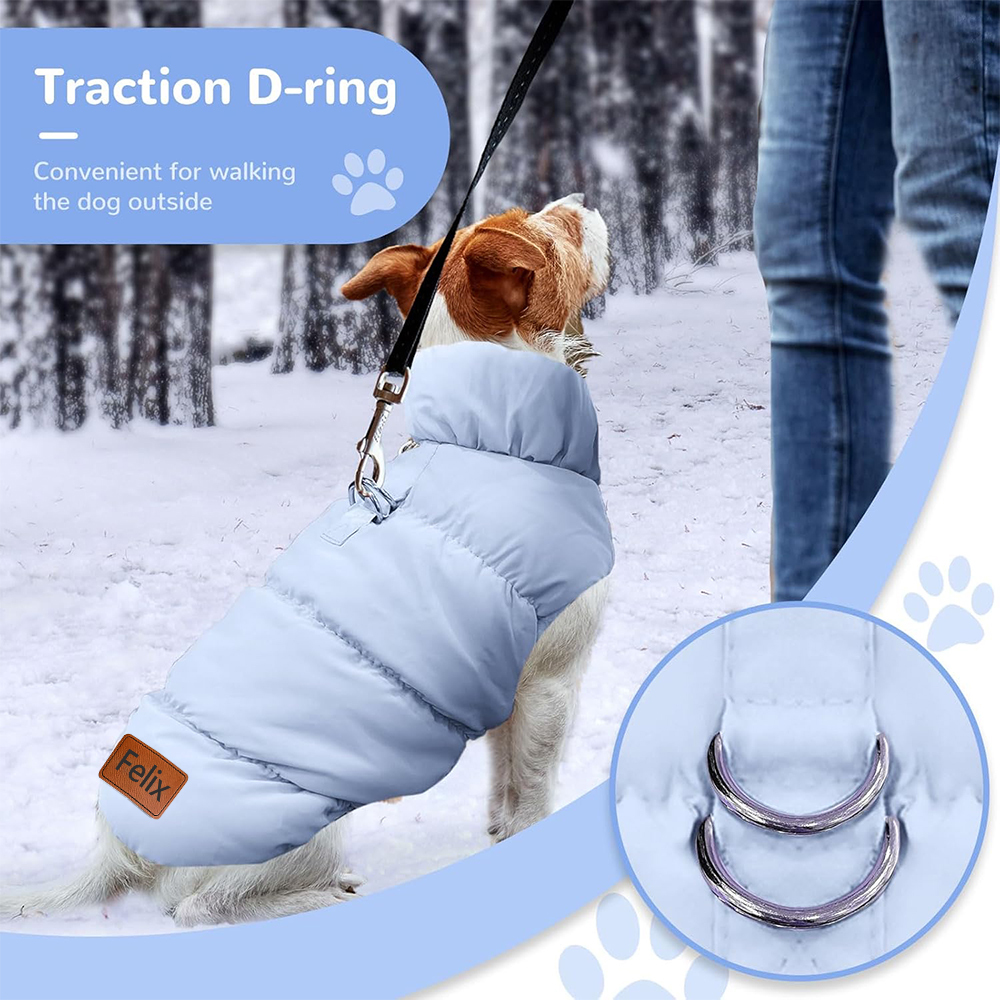 Personalized Leather Patch Pets Warm Puffer Jacket | BKPet140