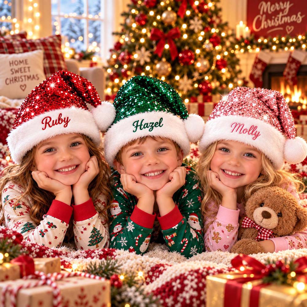 Personalized Embroidery Christmas Colorful Sequin Santa Hat | MNGift44