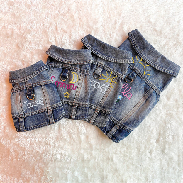 Personalized Hand Embroidery Pets Denim Jacket | BKPet2601