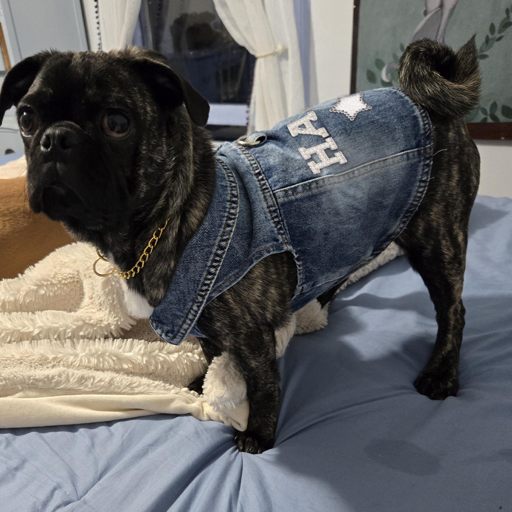 Personalized Handmade Pearl Patch Pets Denim Jacket | BKPet2602