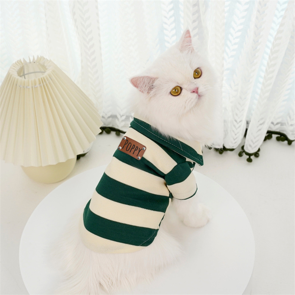 Personalized Leather Patch Pet Stripe Polo Shirt | BKPet223