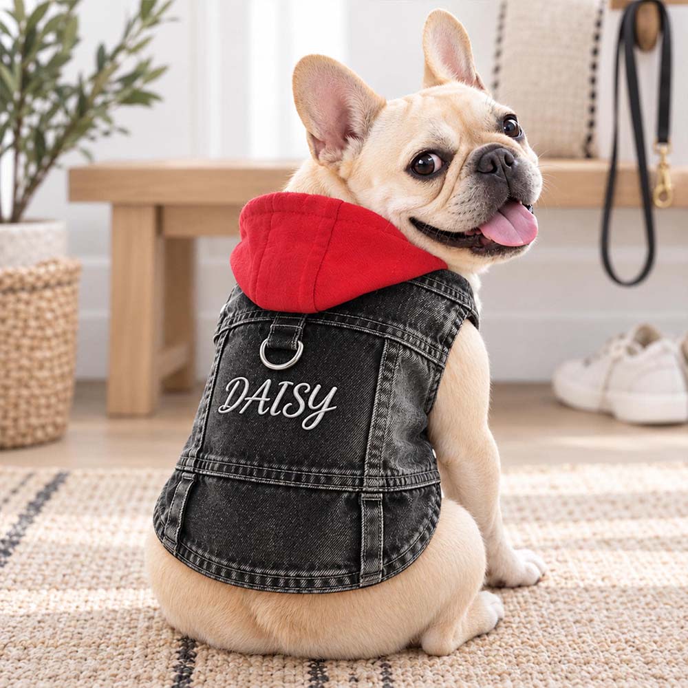 Personalized Embroidered Denim Pets Hoodie Vest | BKPet635
