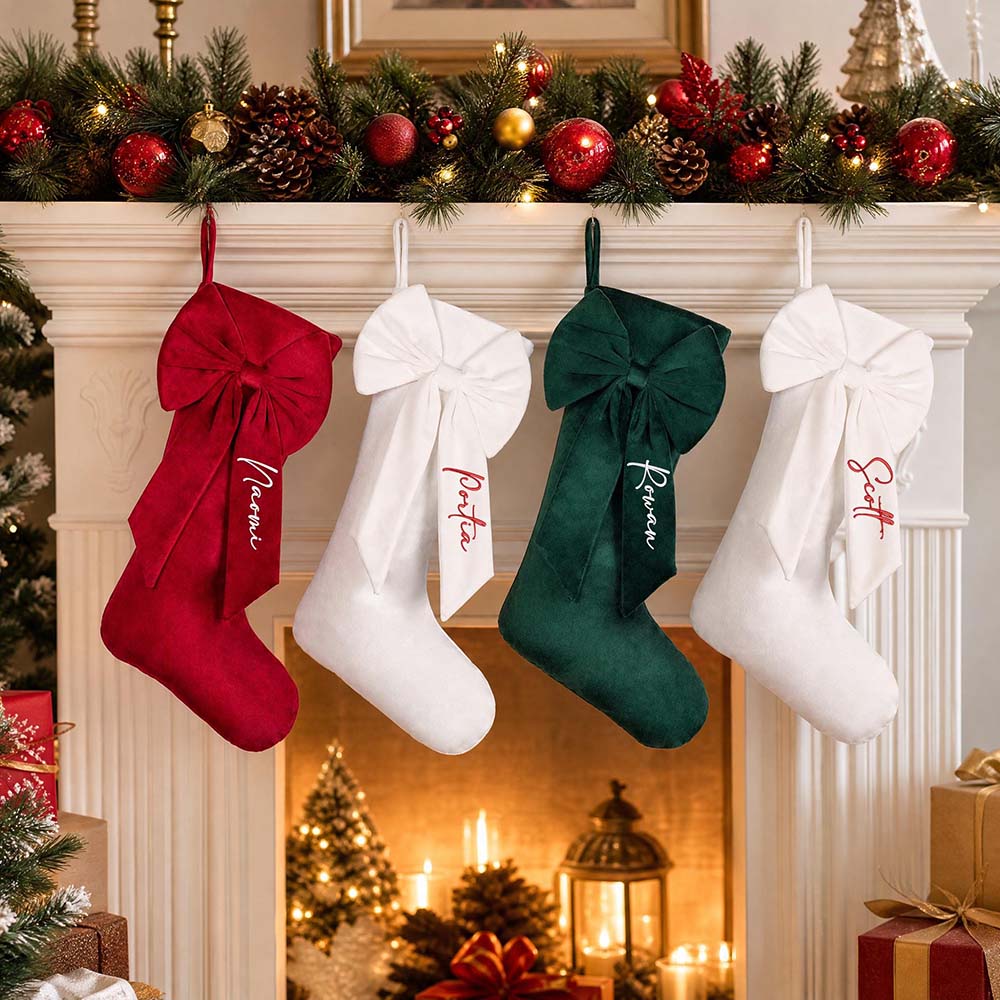 Personalized Velvet Christmas Stocking with Bow | MNGift41
