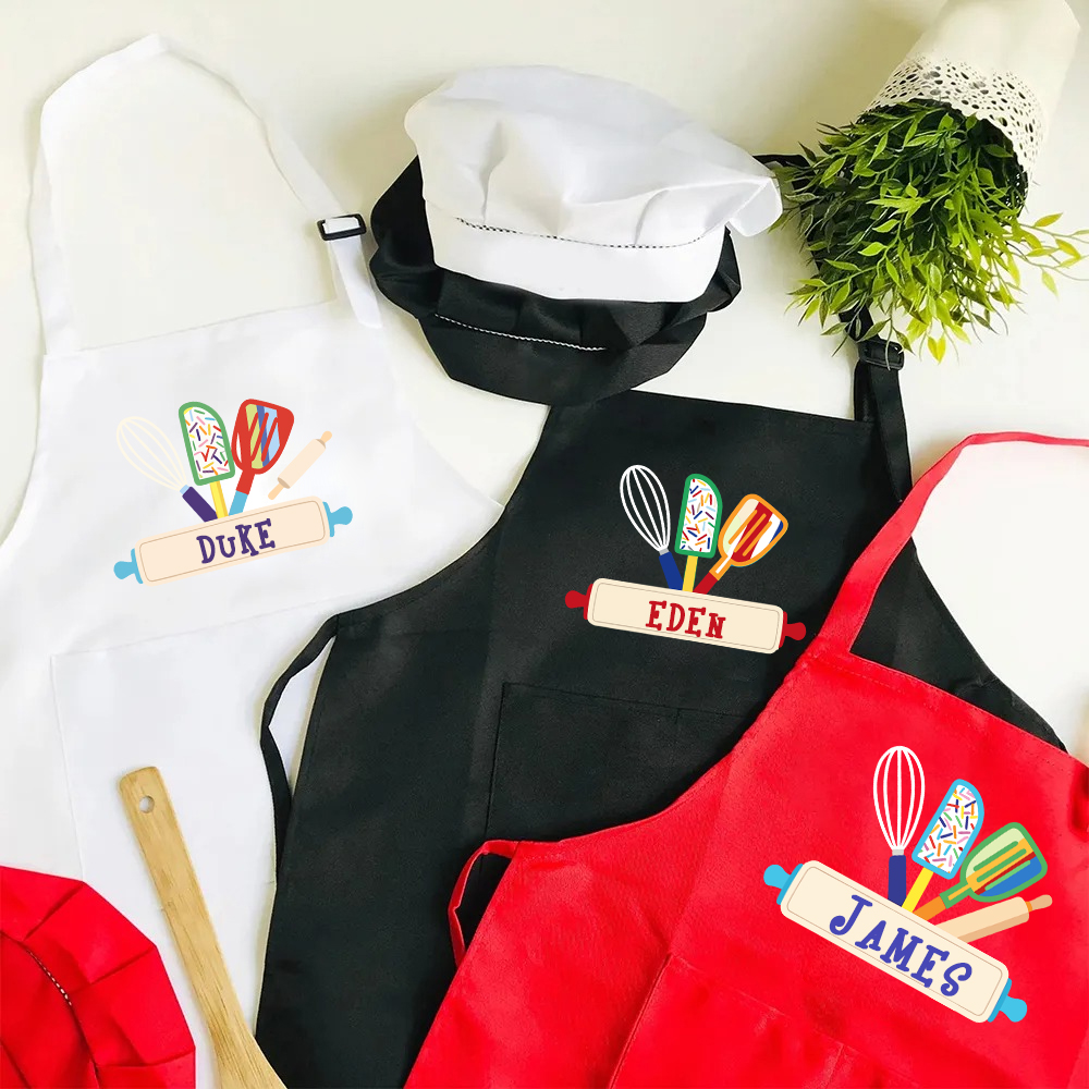 Personalized Embroidery Color Apron and Hat Set for Kid | MNKid12