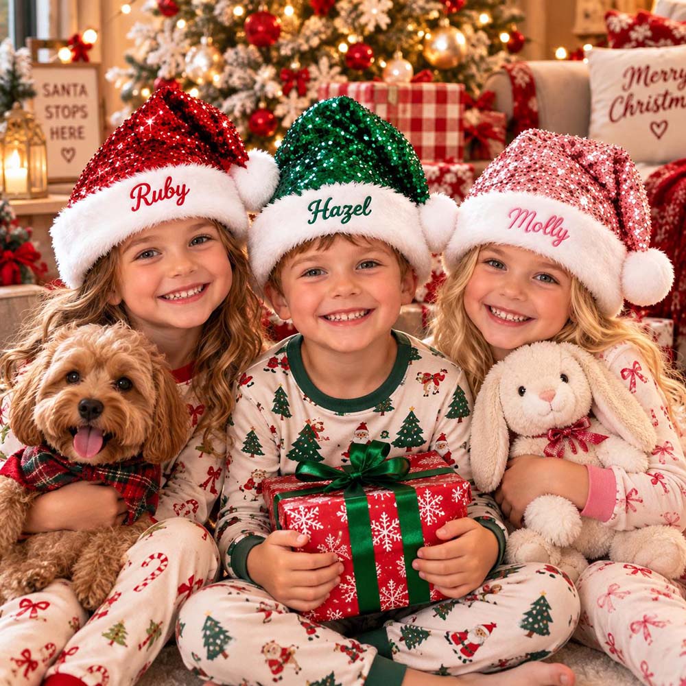 Personalized Embroidery Christmas Colorful Sequin Santa Hat | MNGift44