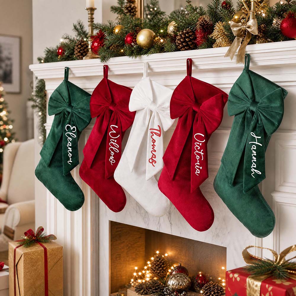 Personalized Velvet Christmas Stocking with Bow | MNGift41