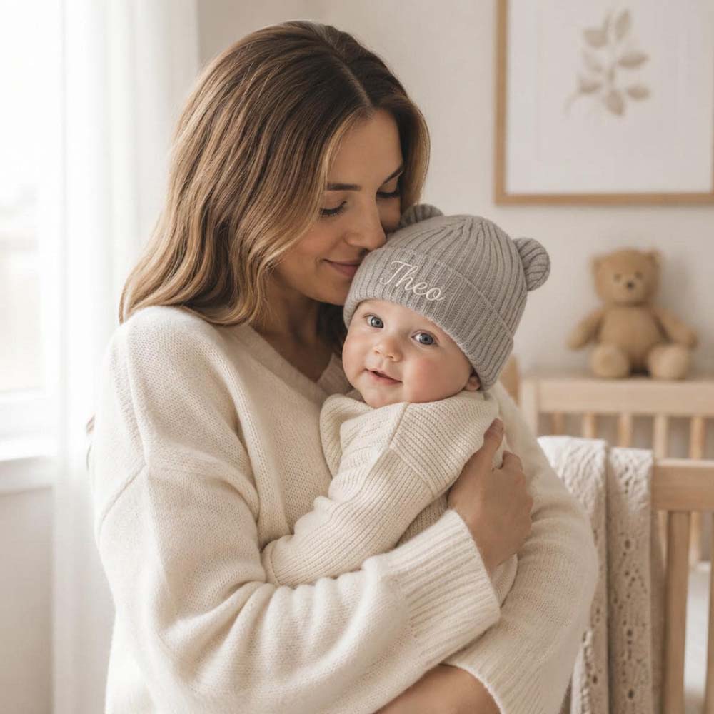 Personalized Embroidered Kids Bear Ear Knit Hat | HSKid96