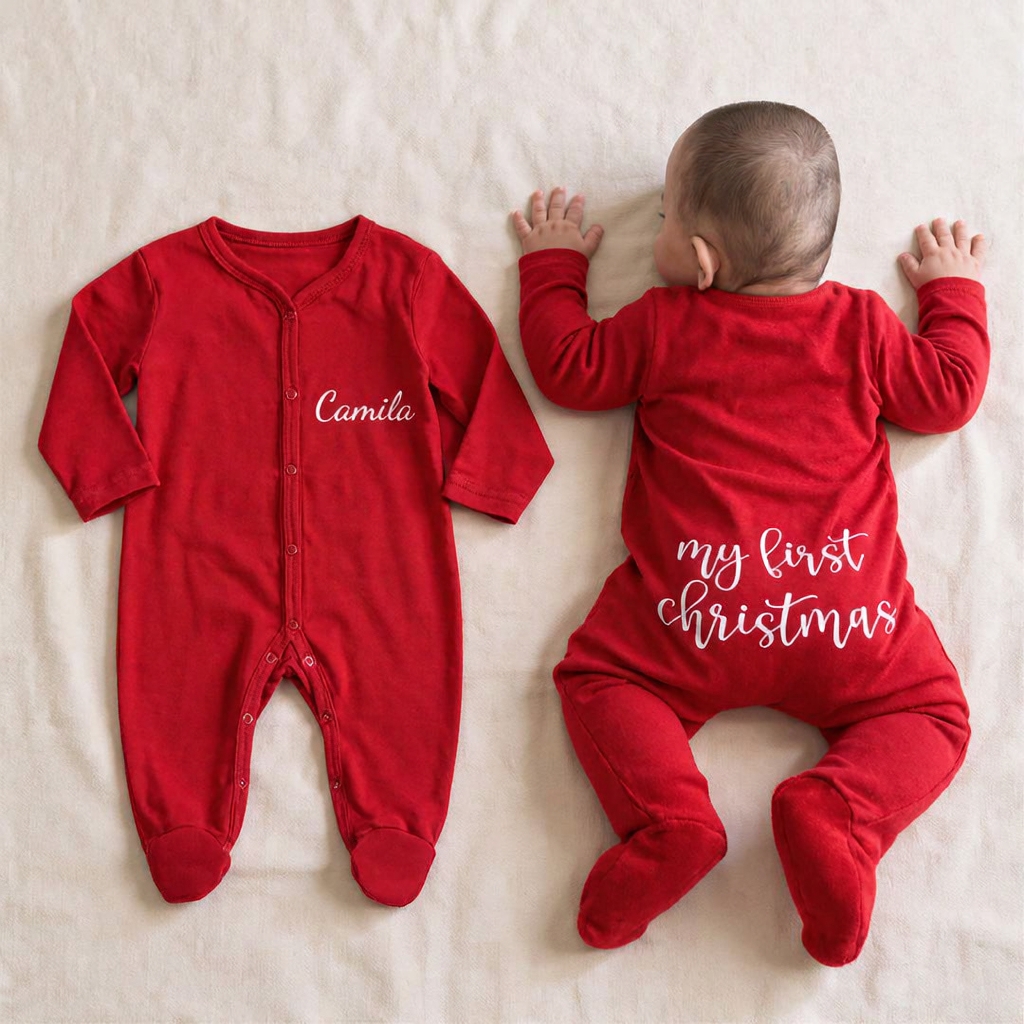 Personalized Baby First Christmas Cozy Soft Long Sleeve Romper | MNBaby05