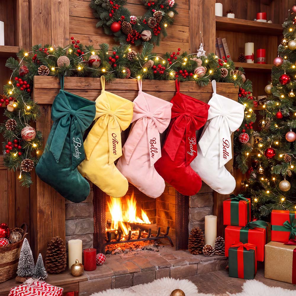Personalized Velvet Christmas Stocking with Bow | MNGift41