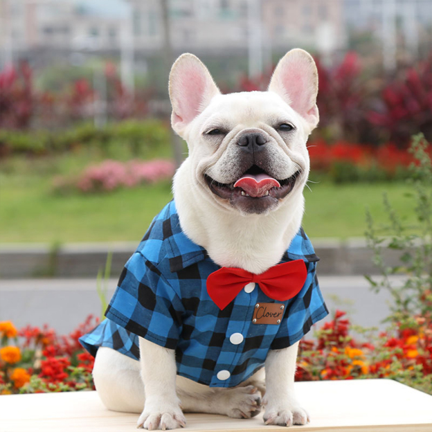 Personalized Pet Leather Patch Grid Patterned Necktie Shirt | BKPet224