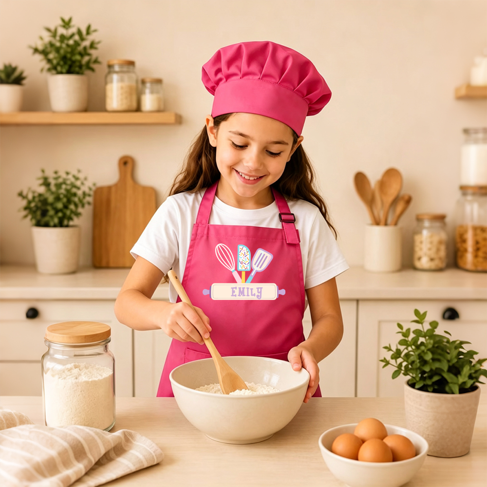Personalized Embroidery Color Apron and Hat Set for Kid | MNKid12