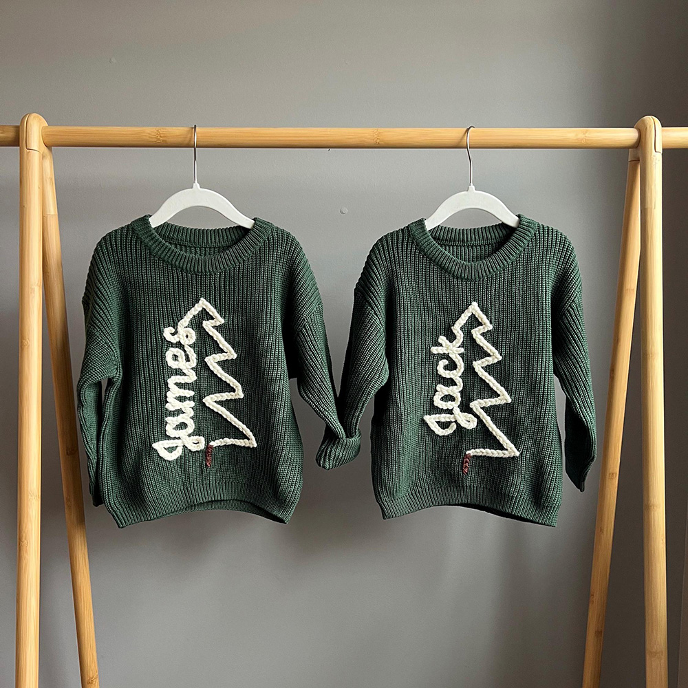 Personalized Hand Embroidered Christmas Tree With Name Sweater | MNGift16
