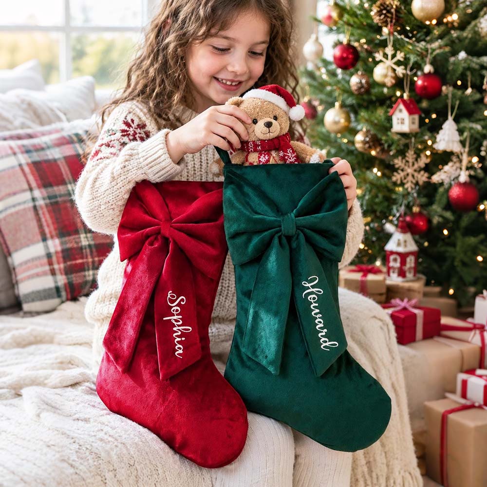 Personalized Velvet Christmas Stocking with Bow | MNGift41