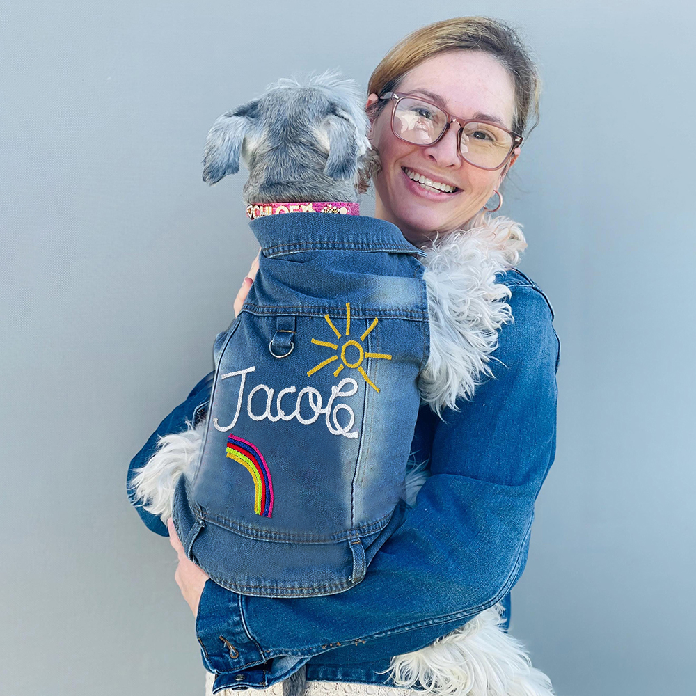 Personalized Hand Embroidery Pets Denim Jacket | BKPet2601