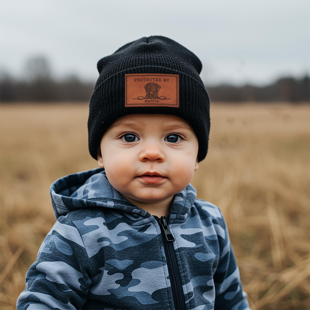 Personalized Leather Patch Protected By Dog Hat Beanies | MNBaby18