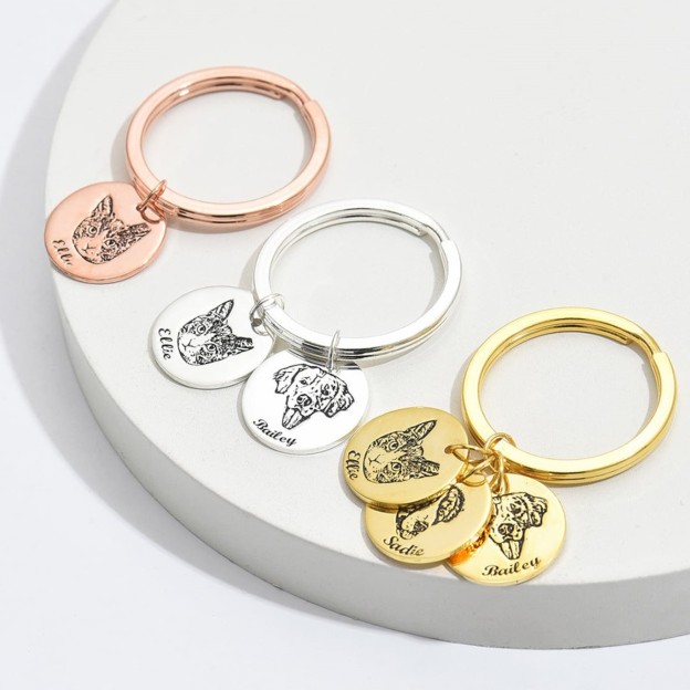 Personalized Engraved Pet Portrait Keychain | BKPet83
