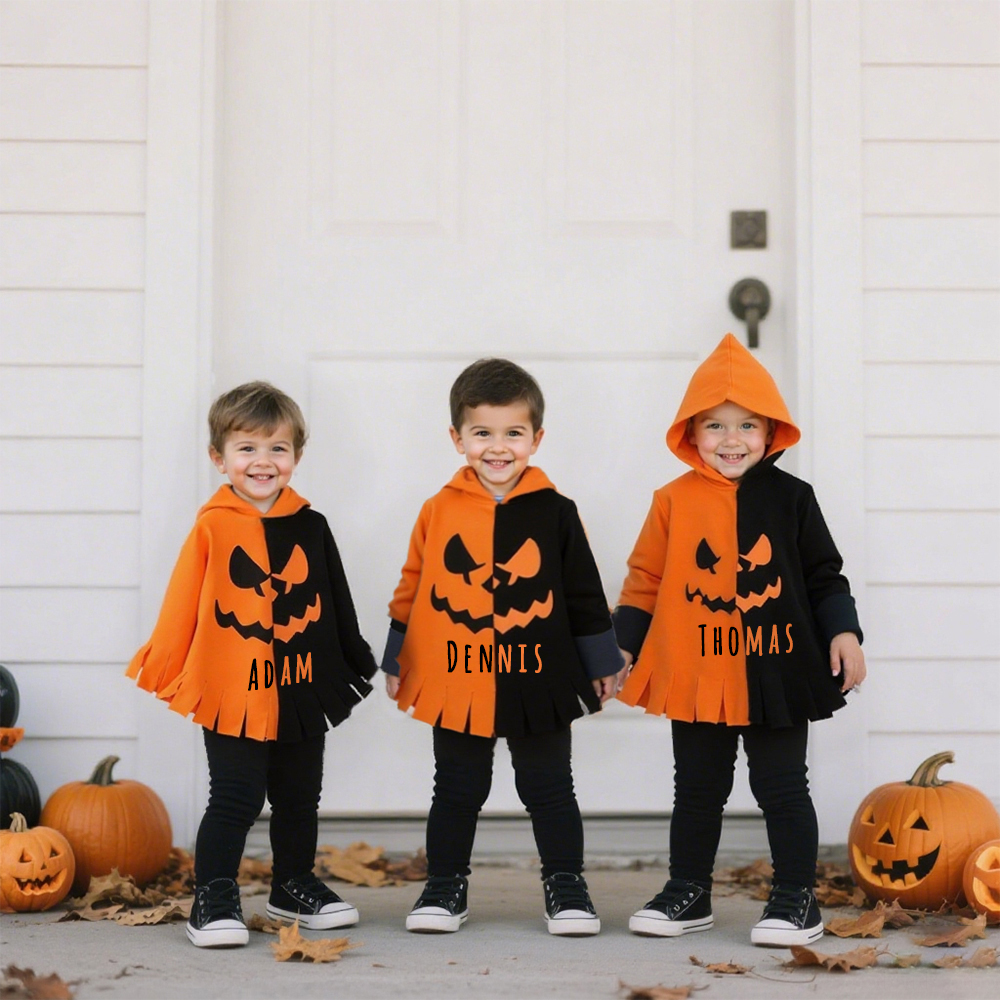 Personalized Kid Pumpkin Halloween Hooded Cloak | MNHalloween05