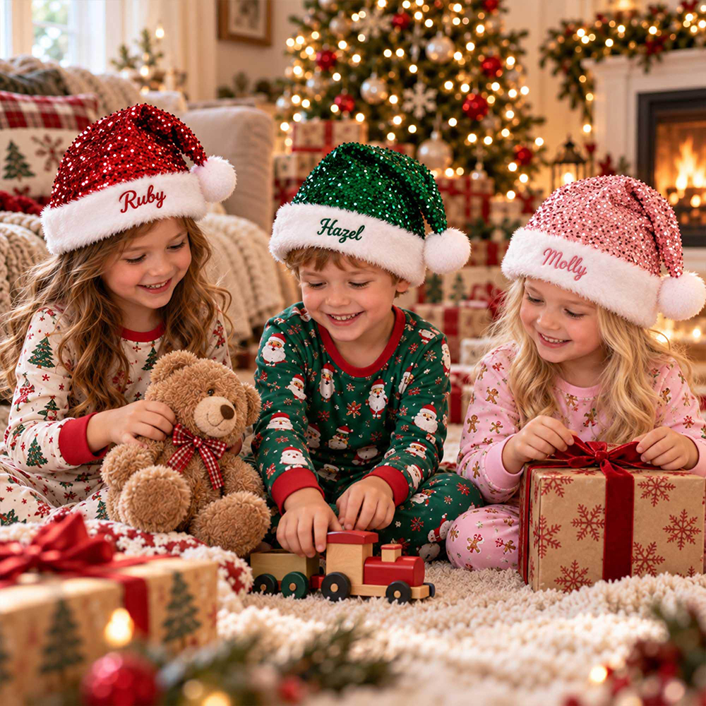 Personalized Embroidery Christmas Colorful Sequin Santa Hat | MNGift44