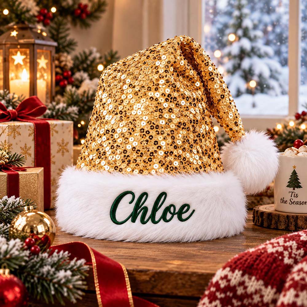 Personalized Embroidery Christmas Colorful Sequin Santa Hat | MNGift44