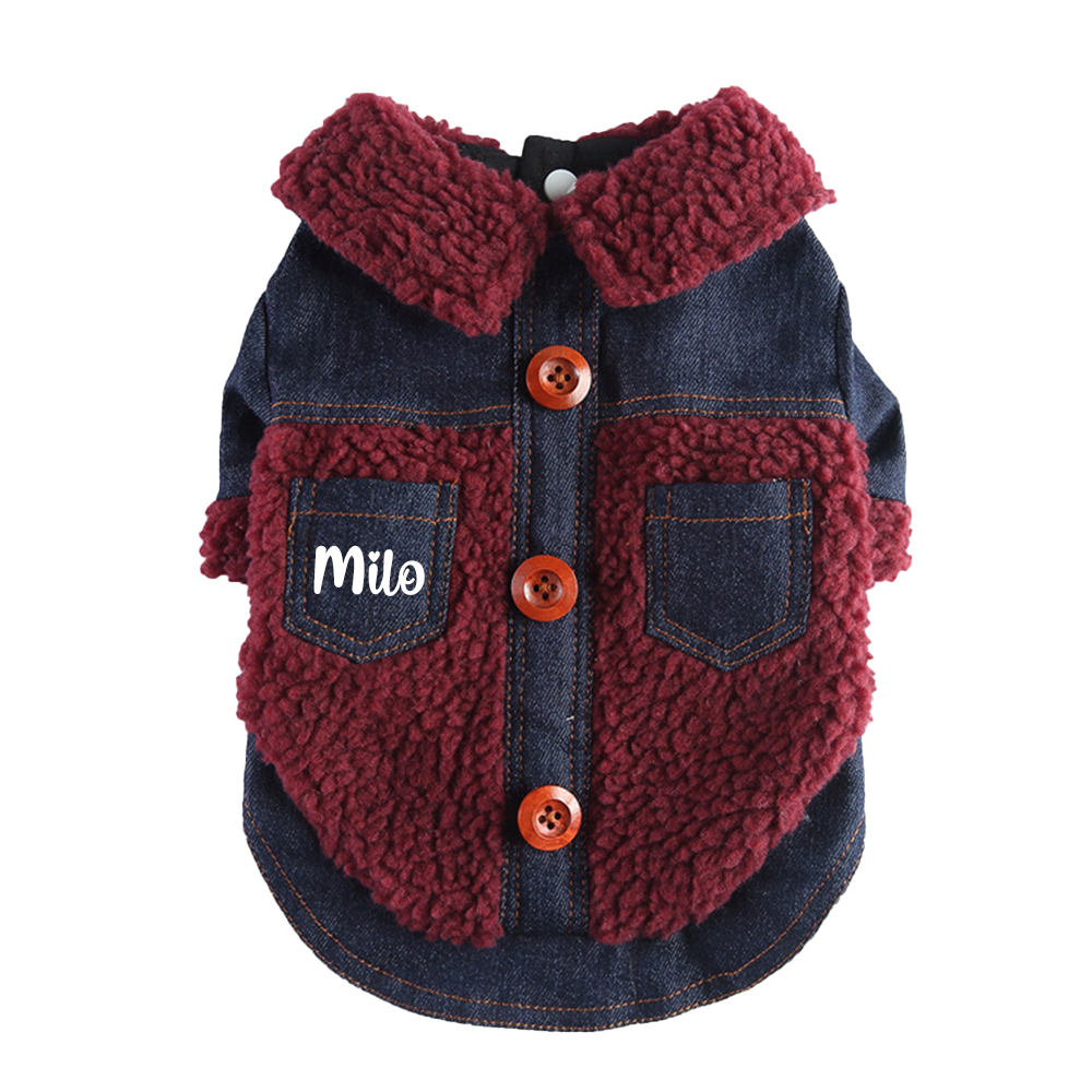 Personalized Pet Winter Warm Sherpa Denim Jacket | BKPet344