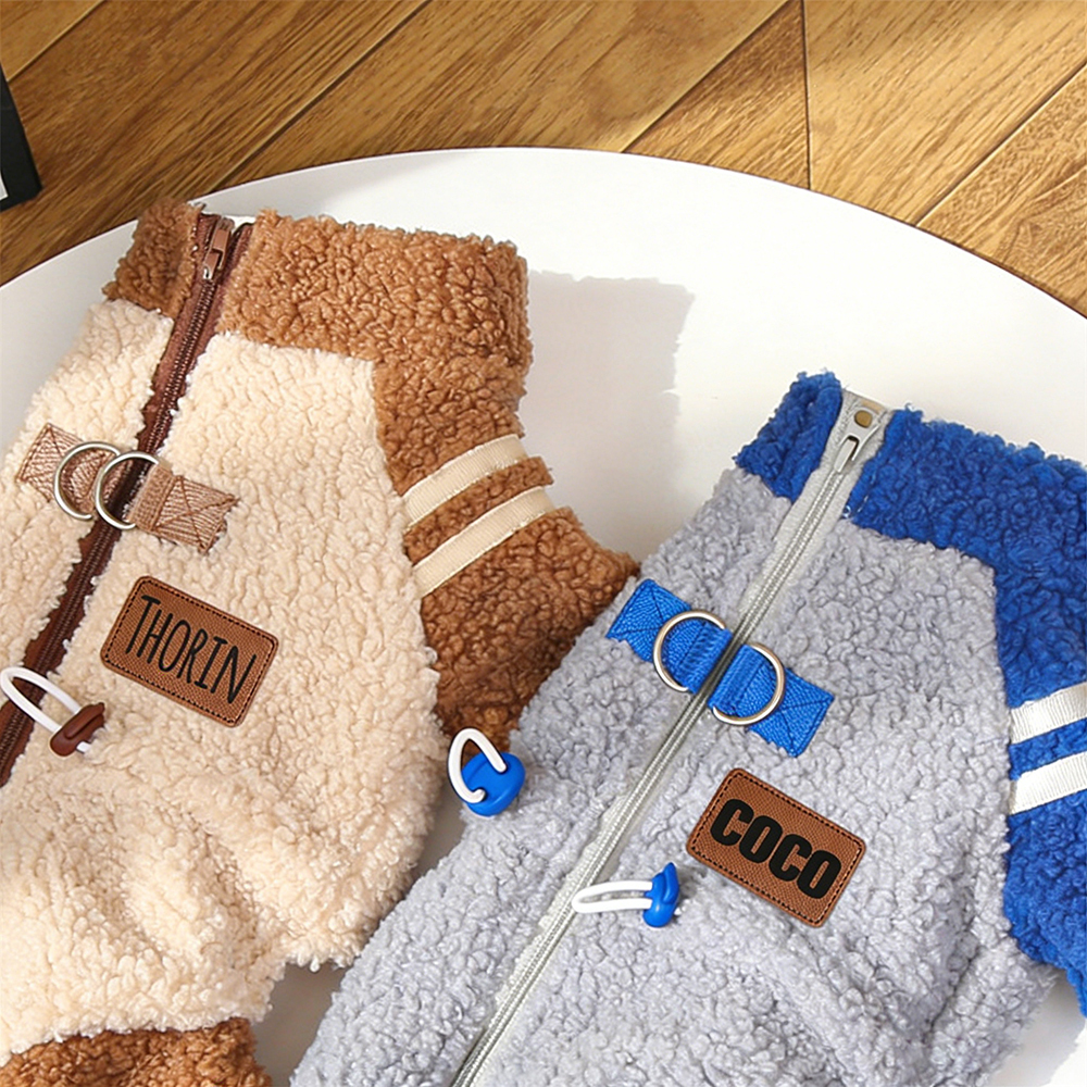 Personalized Leather Patch Pets Sherpa Warm Coat | BKPet389