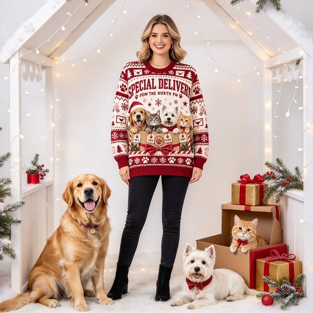 Personalized Christmas Fun Pet Photo Family Sweater | MCCL04