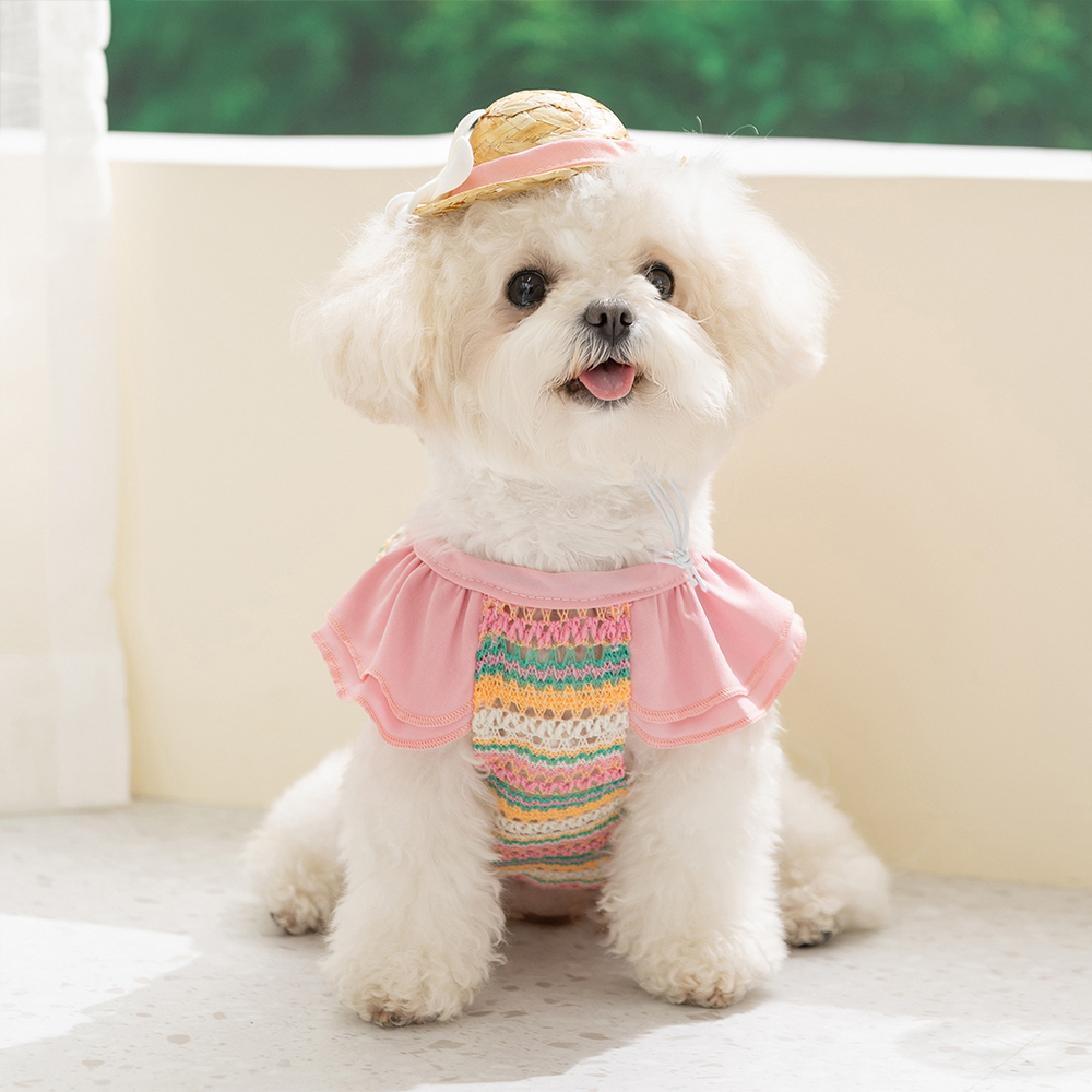 Personalized Colourful Leather Patch Pet Mesh Ruffled Shirt | BKPet467