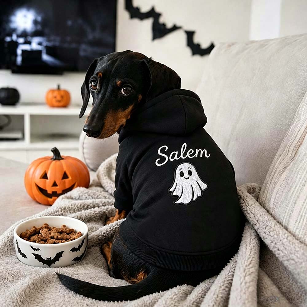 Personalized Embroidered Dog Hoodie with Halloween Icon | MNHalloween23
