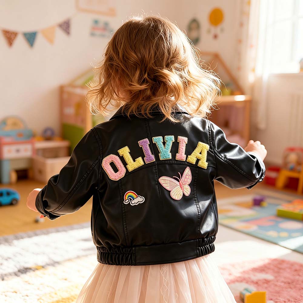 Personalized Chenille Patch Baby Vegan Leather Jacket | CWBaby518