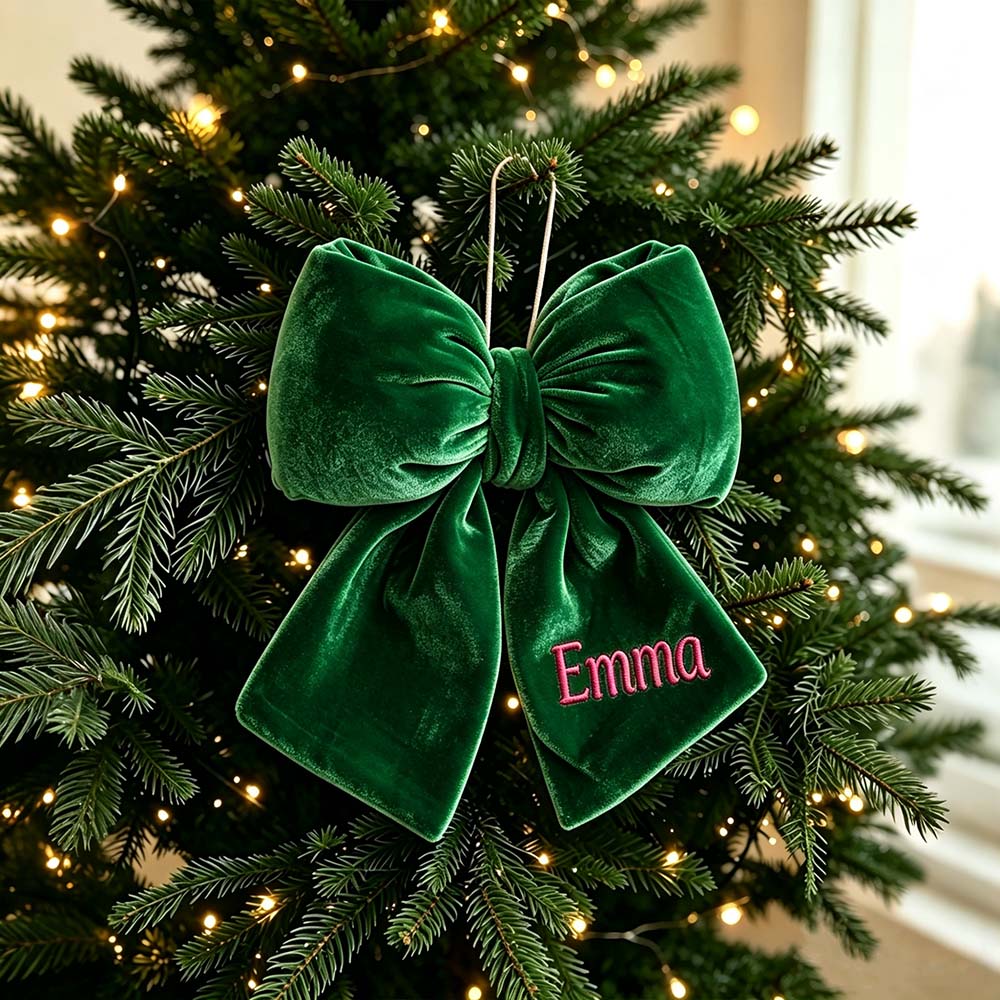 Personalized Velvet Christmas Bow Ornament Without Furry Trim | MCGift383