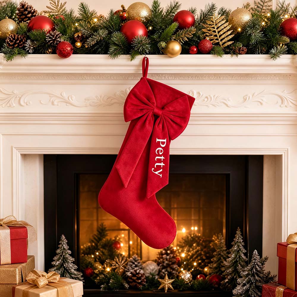 Personalized Velvet Christmas Stocking with Bow | MNGift41