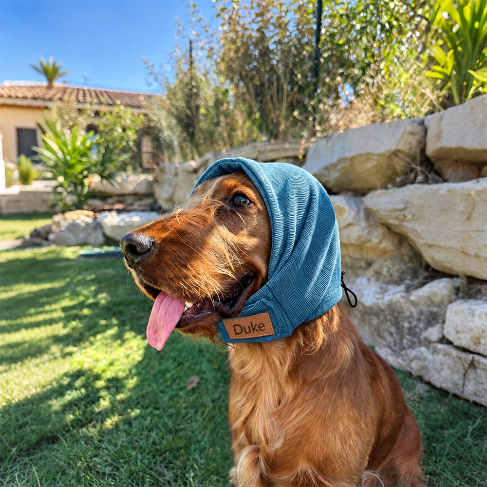 Personalized Dog Ear Cover Snood with Leather Patch | MNAccs123
