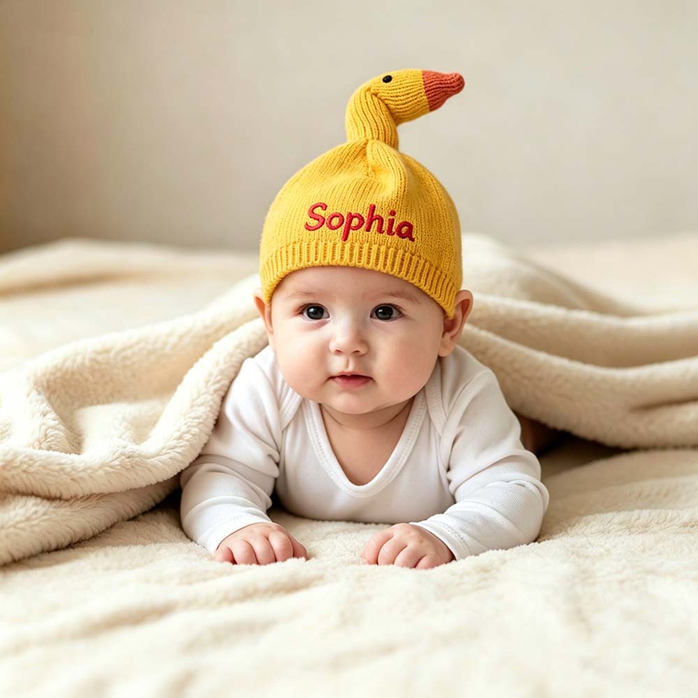 Personalized Embroidered Double-Layer Thickened Warm Goose Baby Hat | MNBaby14