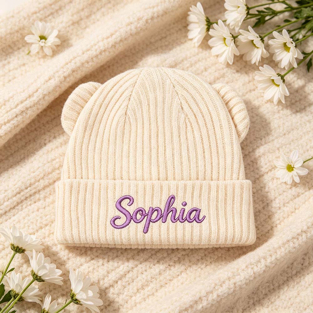 Personalized Embroidered Kids Bear Ear Knit Hat | HSKid96