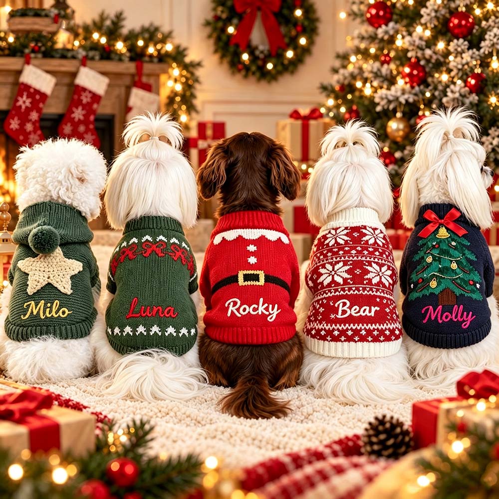Personalized Embroidered Pets Christmas Knit Sweater | MCGift413