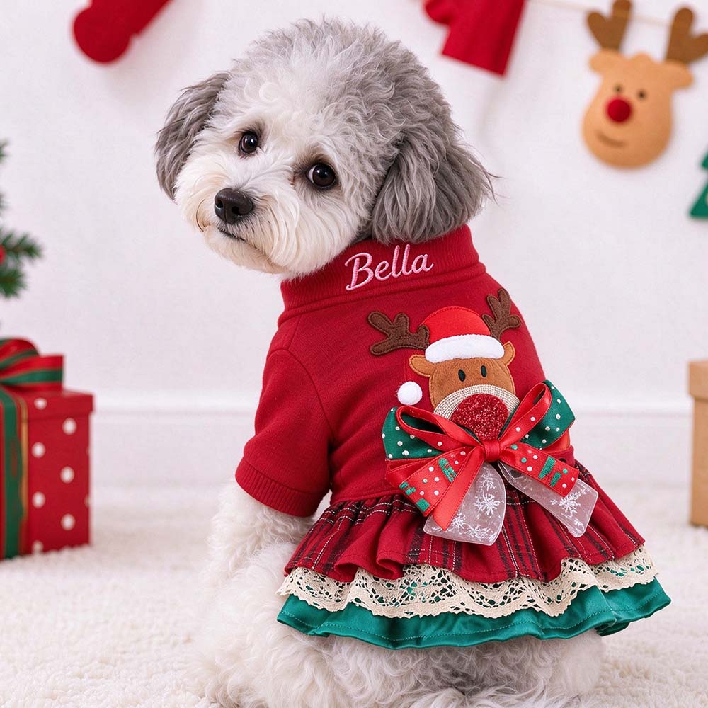 Personalized Embroidered Pets Christmas Reindeer Dress | MCGift428