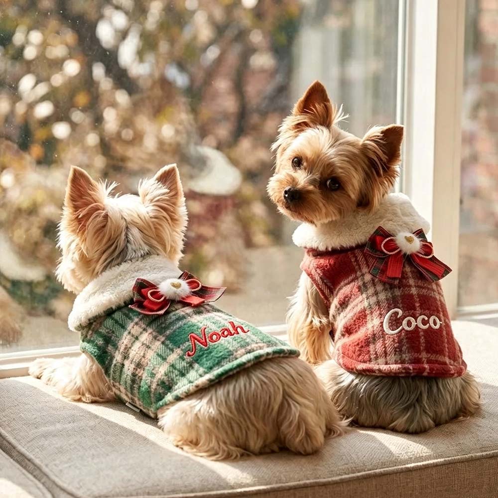Personalized Embroidered Christmas Dog Vest with Faux Fur Collar | BKPet613