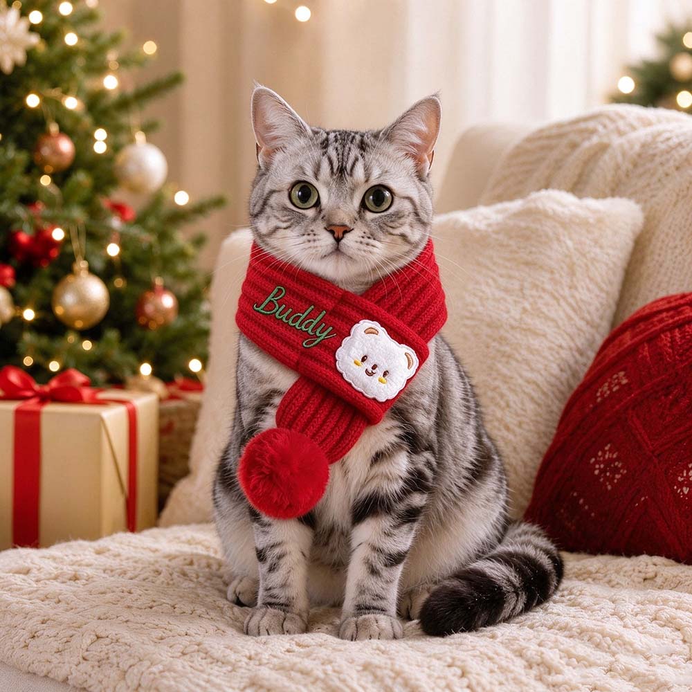Personalized Embroidered Christmas Cute Knit Pet Scarf | MCGift436