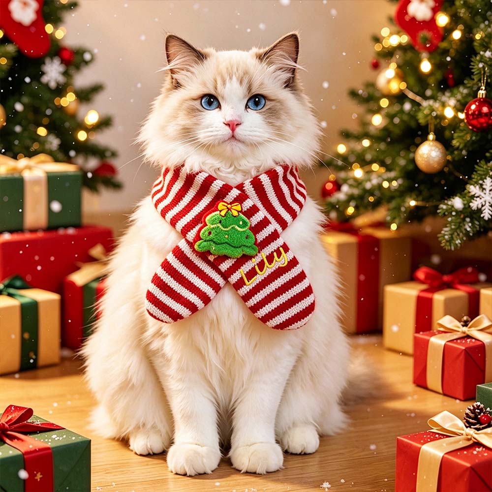 Personalized Embroidered Christmas Cute Knit Pet Scarf | MCGift438